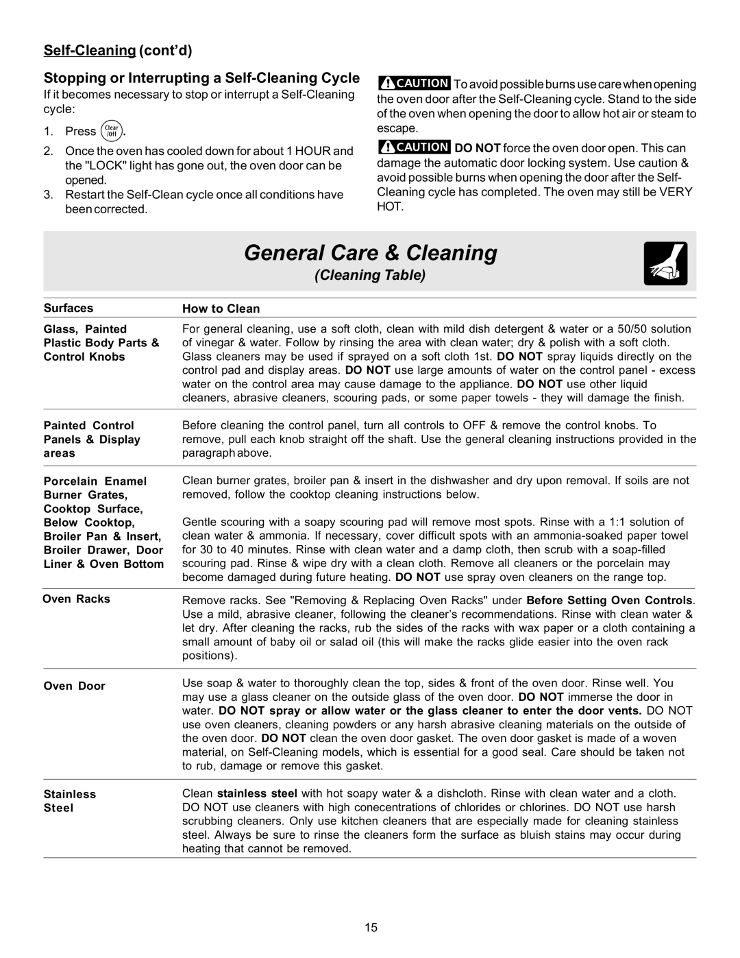 Frigidaire 316423411 important safety instructions General Care & Cleaning, Stainless Steel 