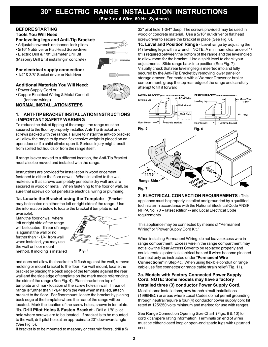 Frigidaire 316454905 Before Starting, Tools You Will Need For leveling legs and Anti-Tip Bracket 