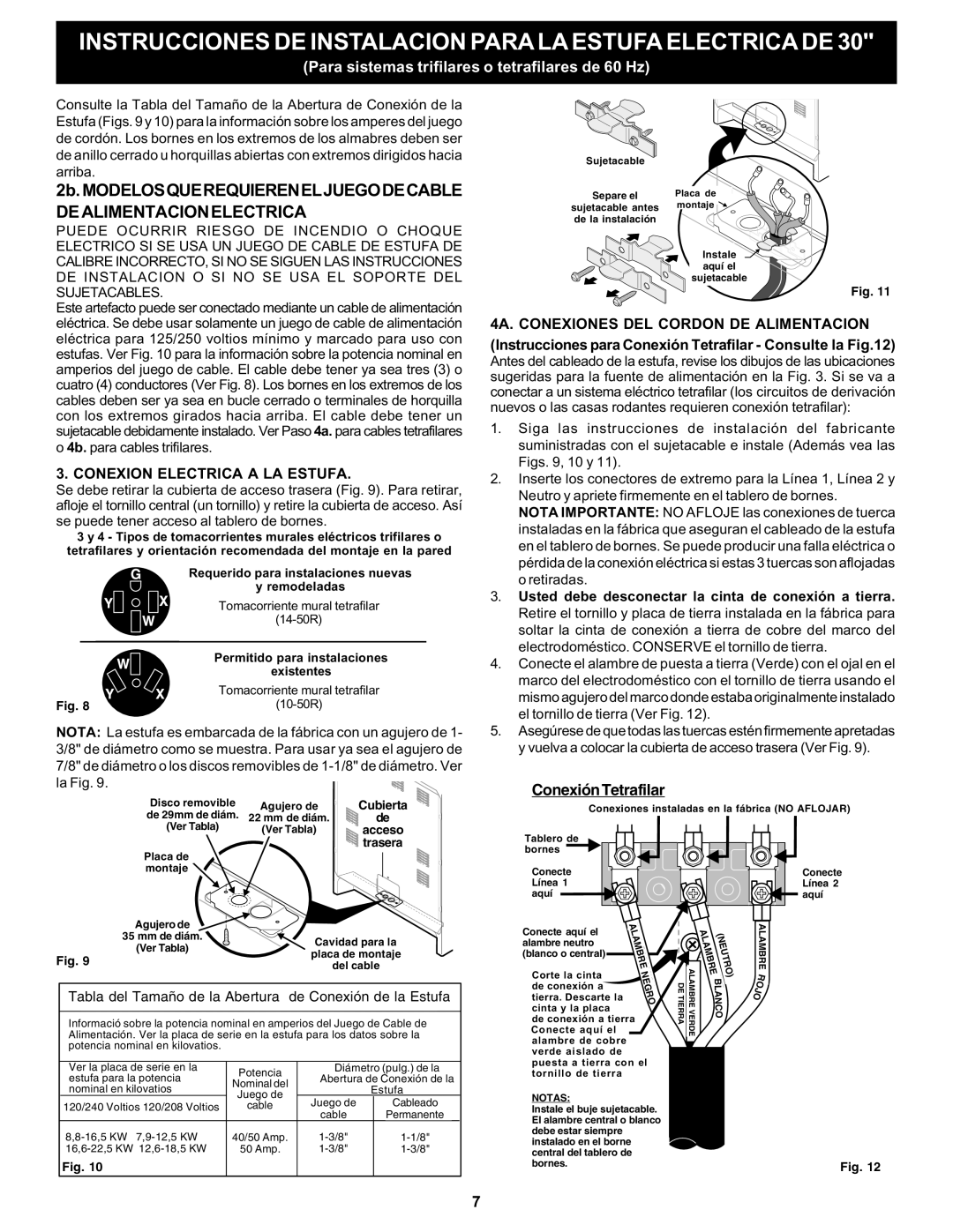 Frigidaire 316454905 important safety instructions Conexion Electrica a LA Estufa, ConexiónTetrafilar 