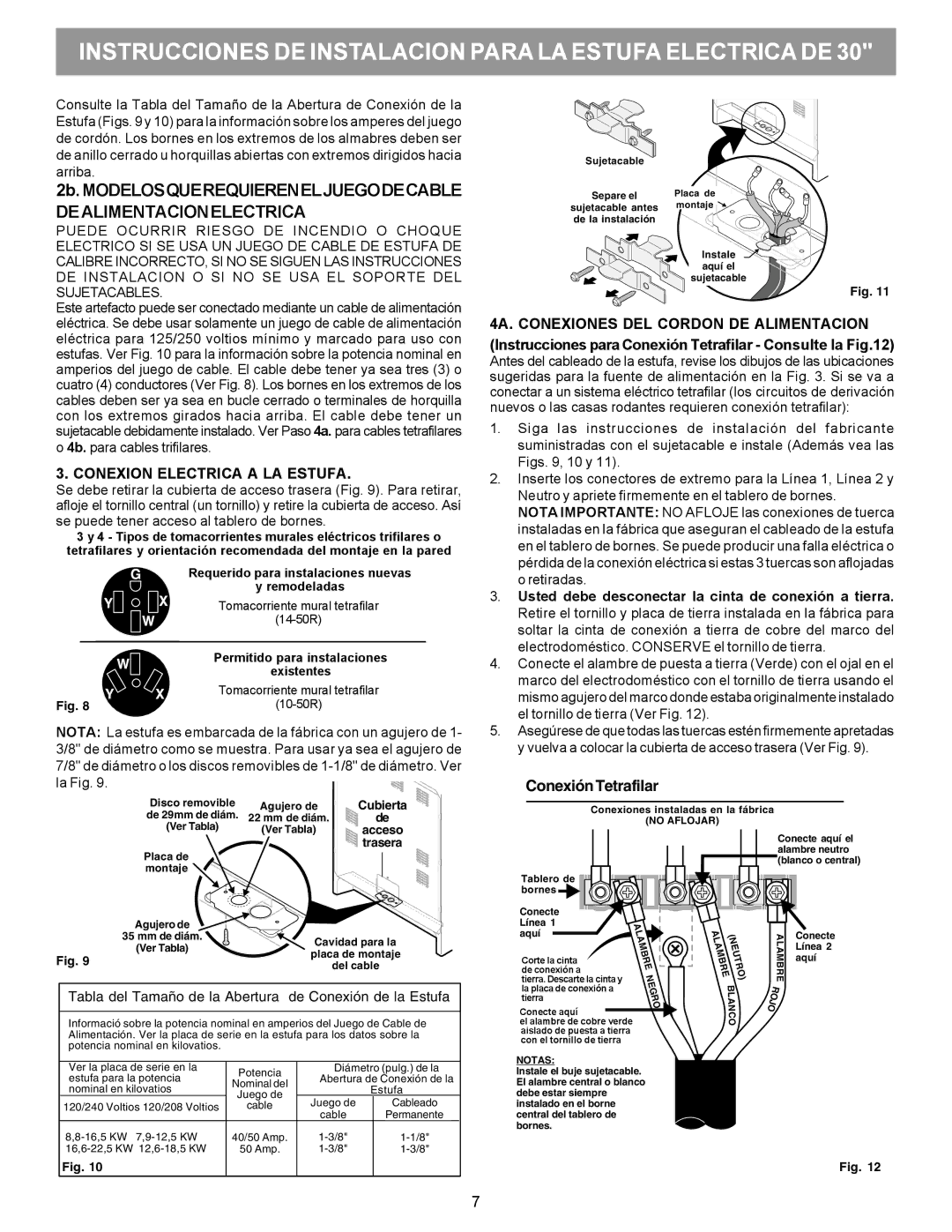 Frigidaire 316454912 manual Conexion Electrica a LA Estufa, ConexiónTetrafilar 