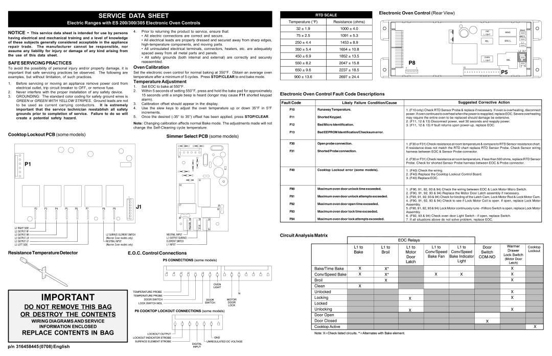 Frigidaire ES 305, 316458445 manual F10 Runaway Temperature, F11 Shorted Keypad, F12 Bad Micro Identification 