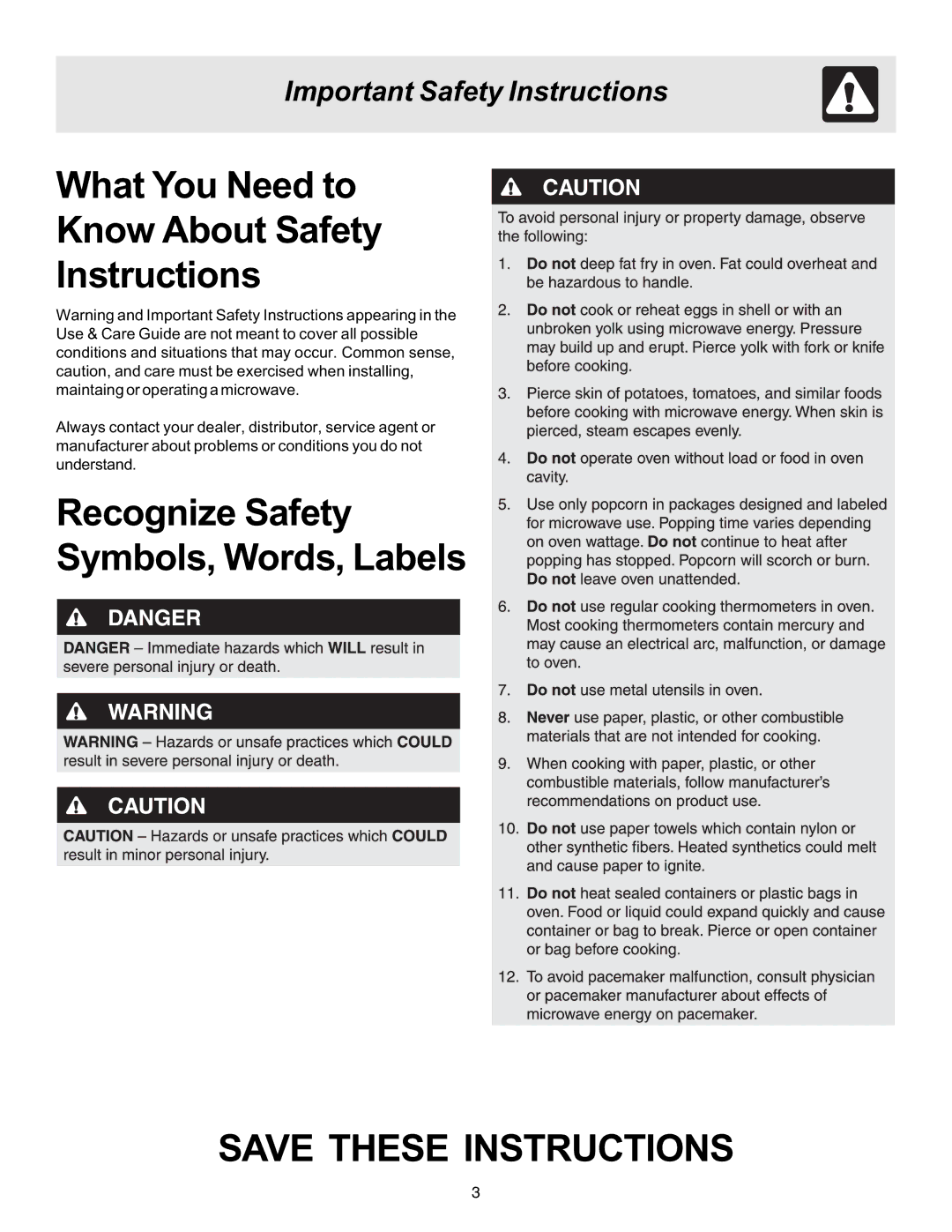 Frigidaire 316495002 manual What You Need to Know About Safety Instructions, Important Safety Instructions 