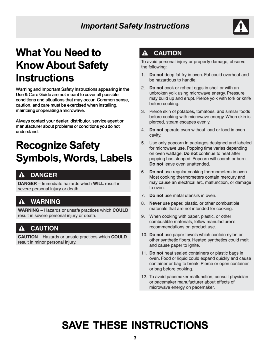 Frigidaire 316495002 manual What You Need to Know About Safety Instructions, Recognize Safety Symbols, Words, Labels 