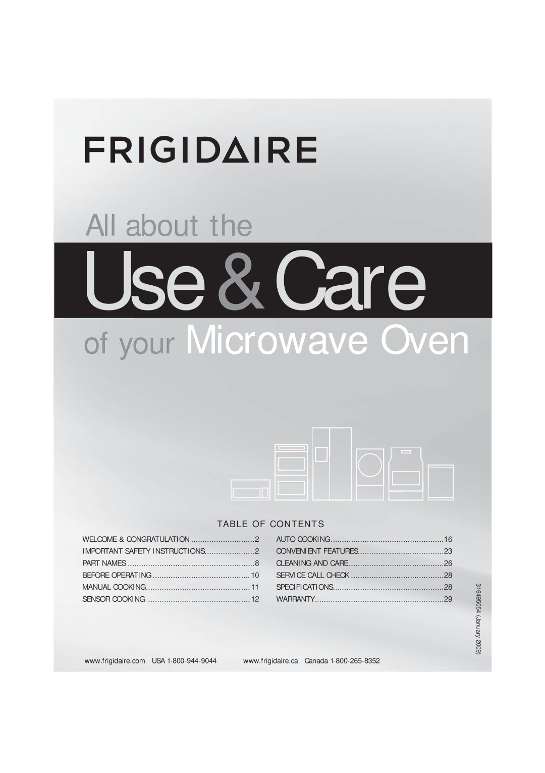 Frigidaire 316495054 manual Use &Care 