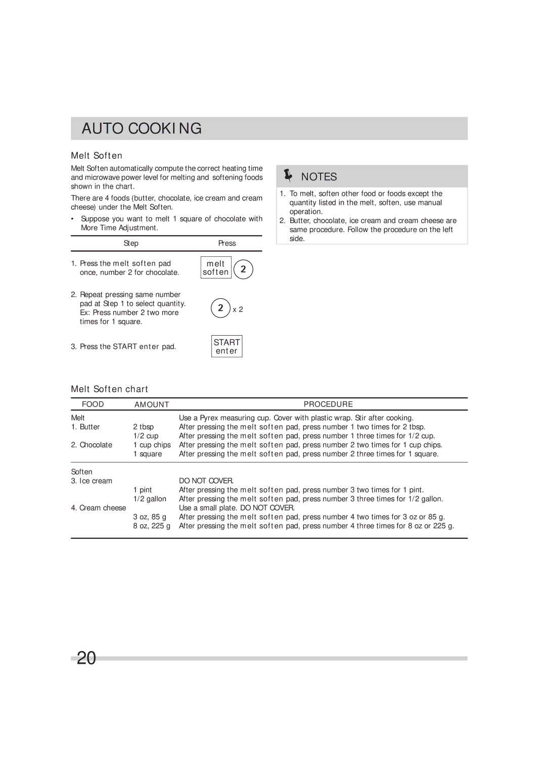 Frigidaire 316495054 manual Melt Soften chart, Melt soften 