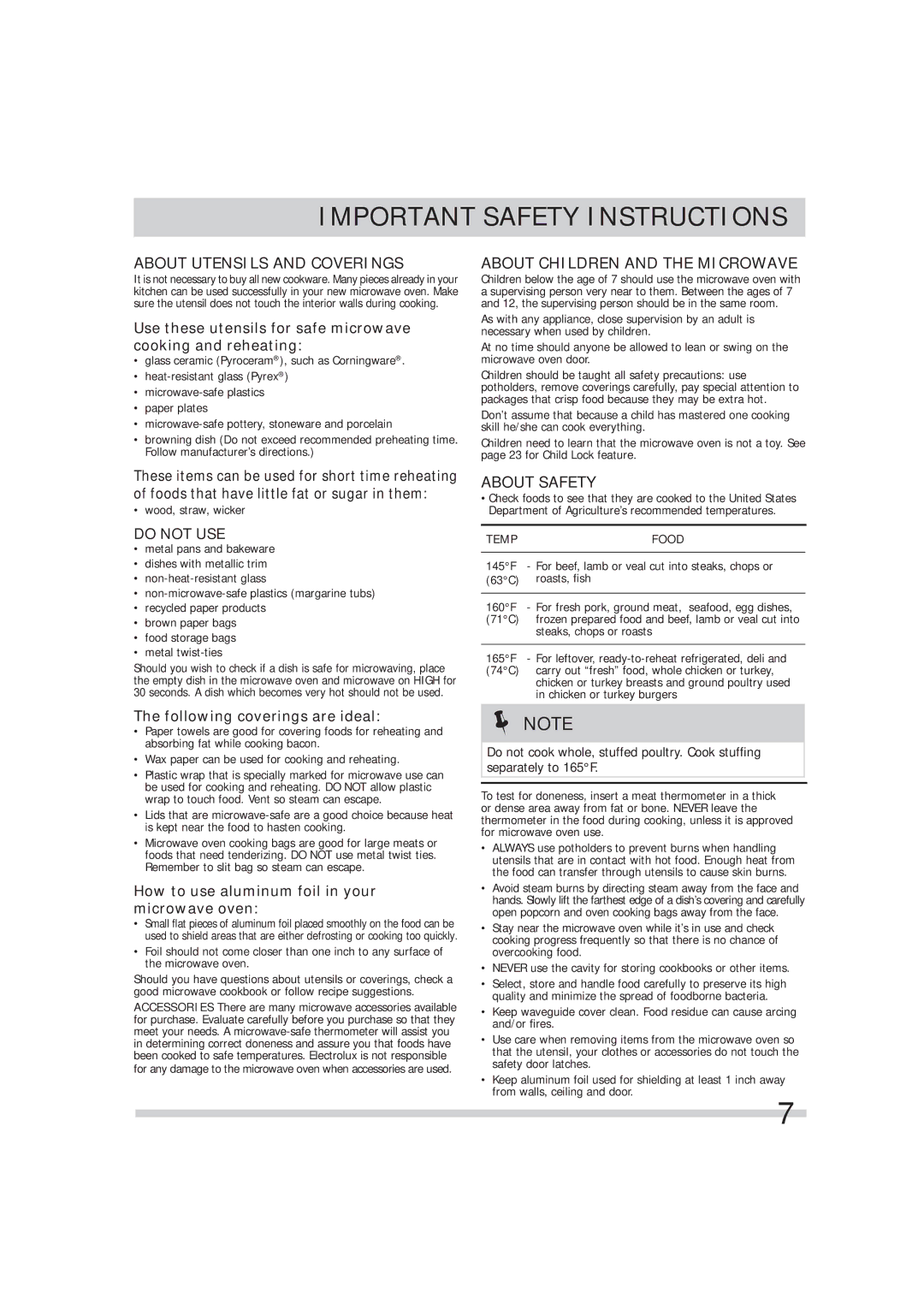 Frigidaire 316495054 manual About Utensils and Coverings, About Children and the Microwave, About Safety 