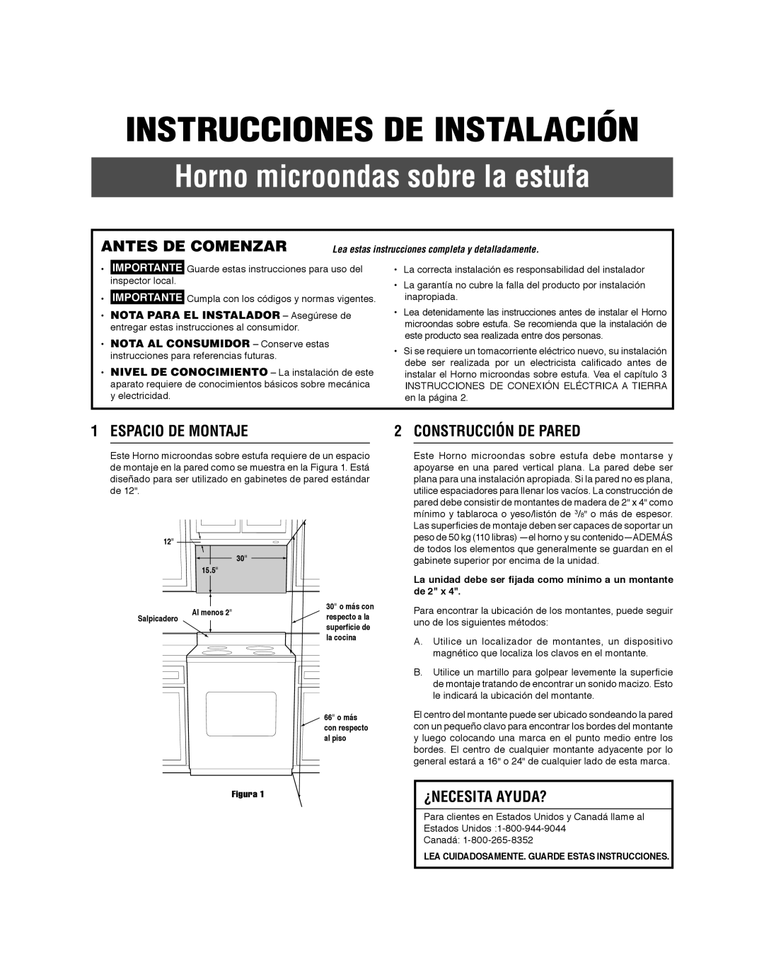 Frigidaire 316495060 manual Antes DE Comenzar, Espacio DE Montaje, Construcción DE Pared, ¿Necesita Ayuda? 