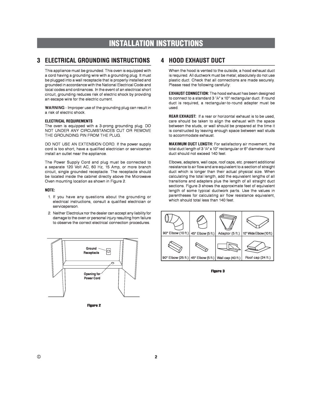 Frigidaire 316495060 manual Installation Instructions, Hood Exhaust Duct, Electrical Grounding Instructions 