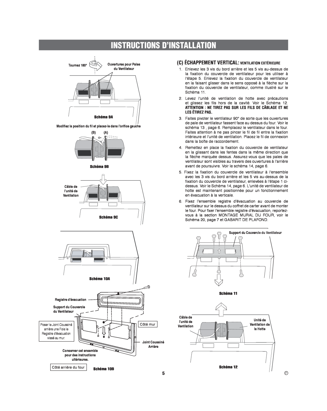 Frigidaire 316495060 manual C Échappement Vertical Ventilation Extérieure, Instructions D’Installation, Tournez, Arrière 