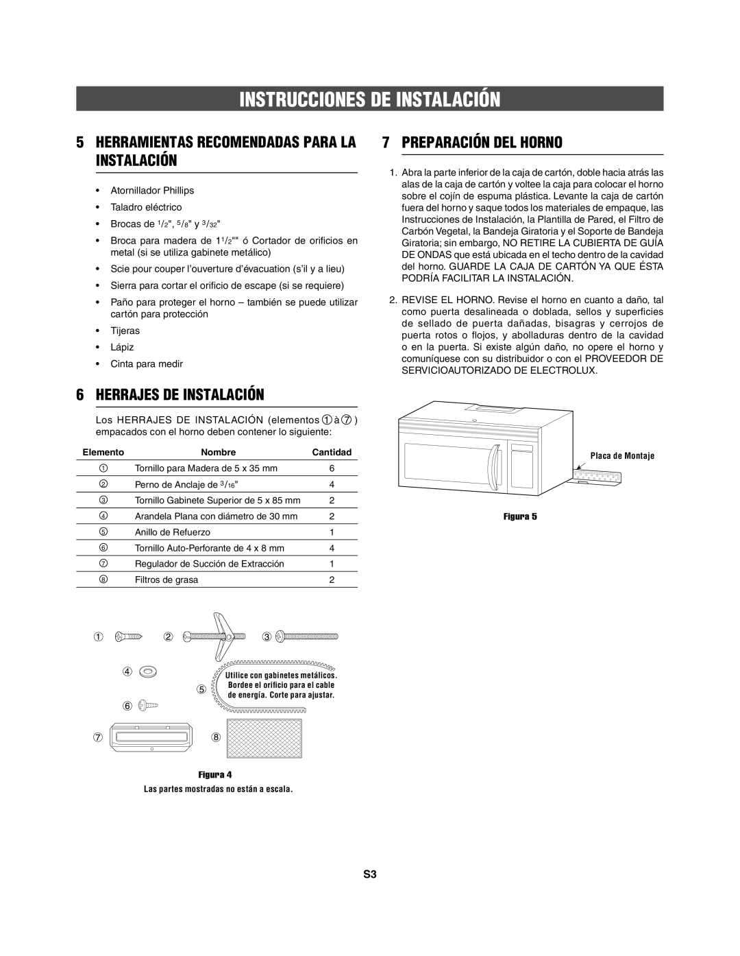 Frigidaire 316495062 Herramientas Recomendadas Para LA Instalación, Herrajes DE Instalación, Preparación DEL Horno 