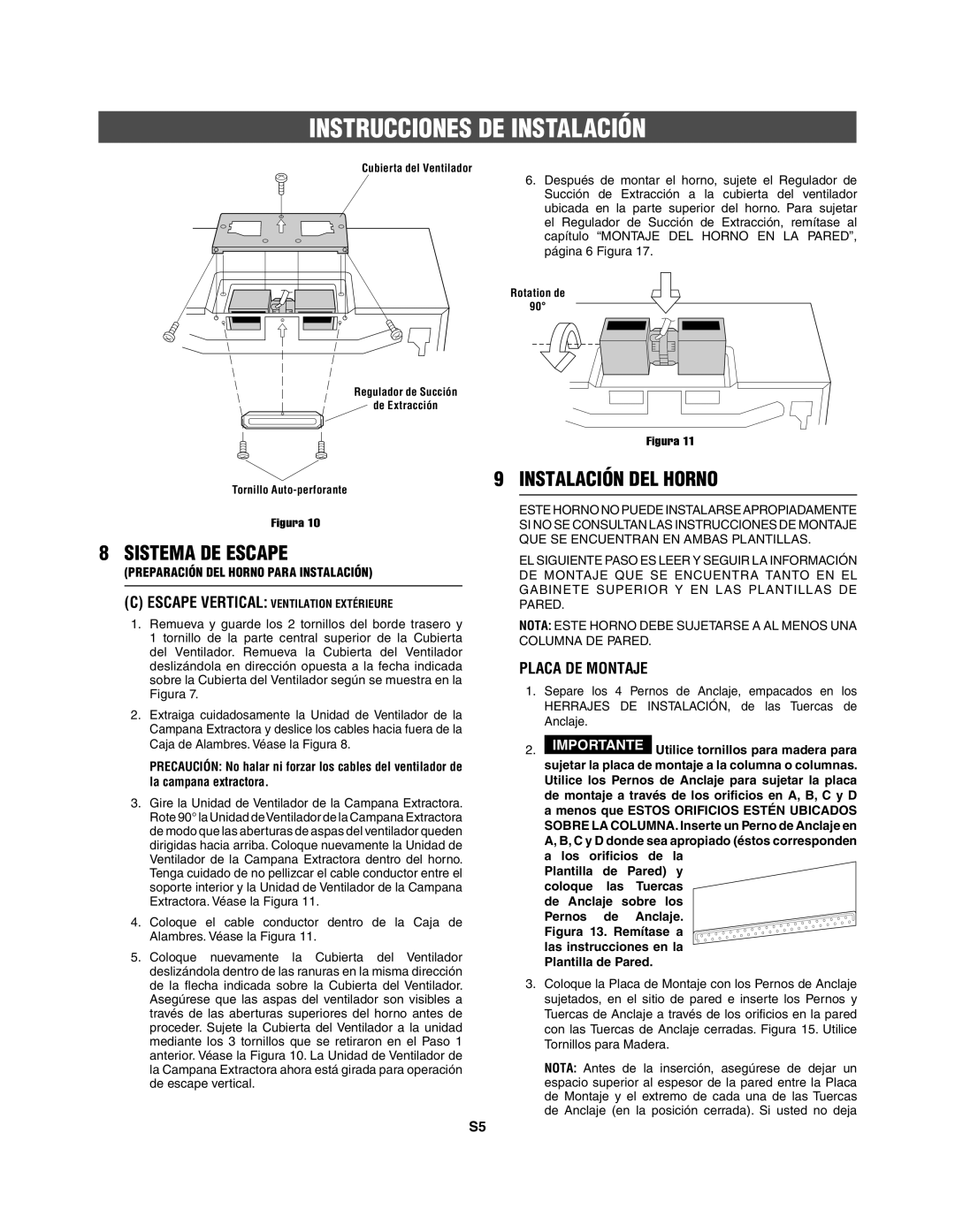 Frigidaire 316495062 installation instructions Instalación DEL Horno, Placa DE Montaje 