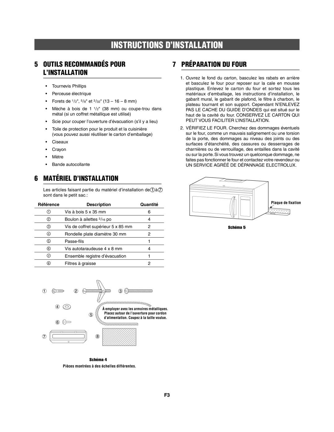 Frigidaire 316495062 Préparation DU Four, Matériel D’INSTALLATION, UN Service Agréé DE Dépannage Electrolux 