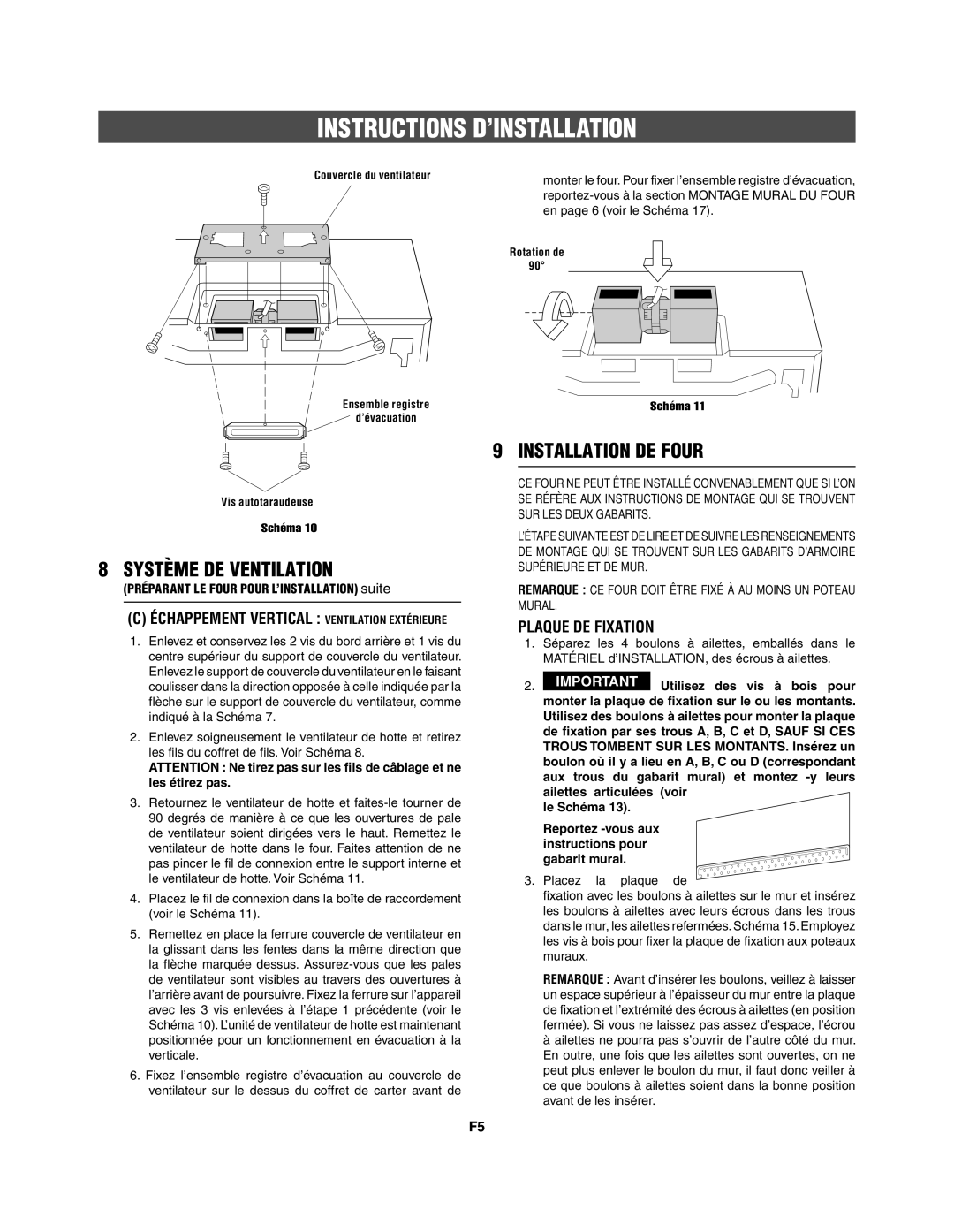 Frigidaire 316495062 Installation DE Four, Plaque DE Fixation, Remarque CE Four Doit Être Fixé À AU Moins UN Poteau Mural 