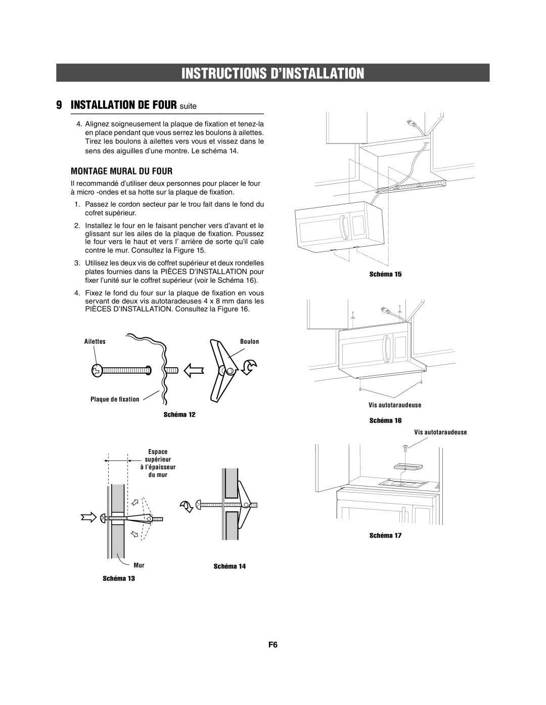 Frigidaire 316495062 installation instructions Installation DE Four suite, Montage Mural DU Four 