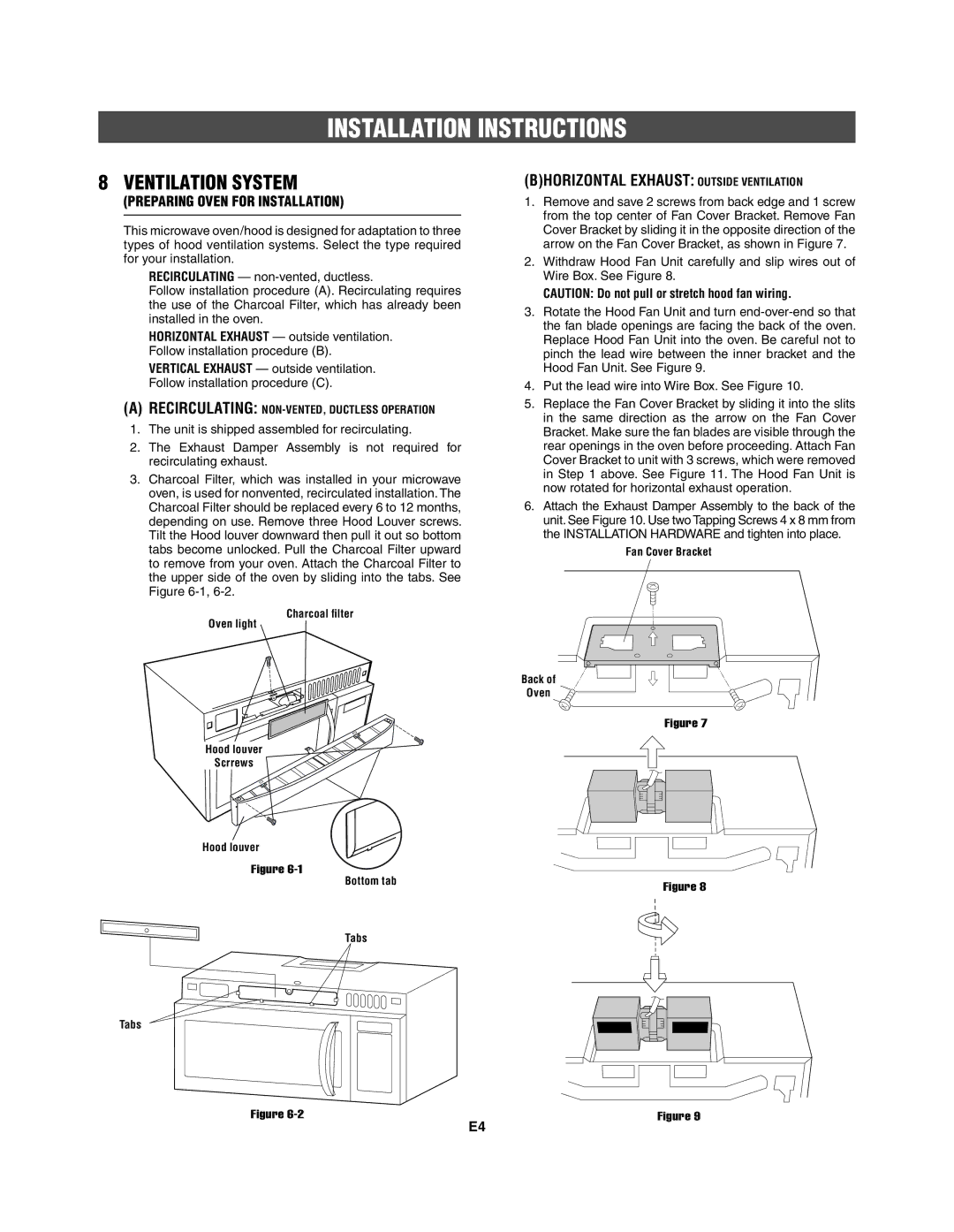 Frigidaire 316495062 installation instructions Ventilation System, Bhorizontal Exhaust Outside Ventilation 