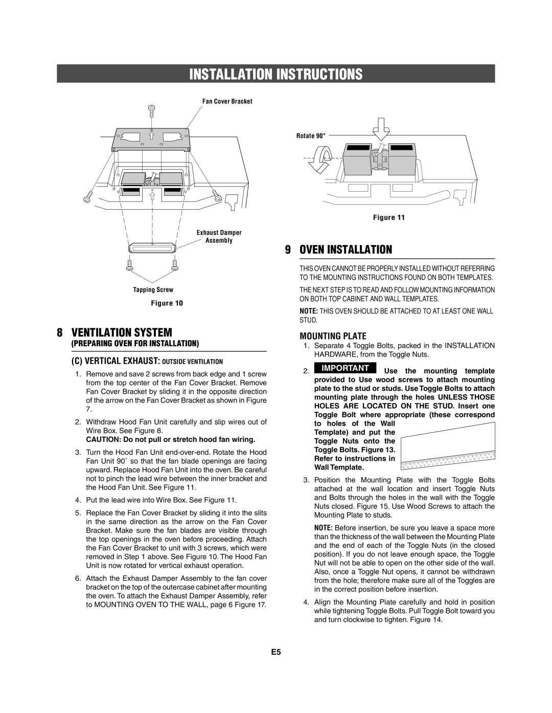 Frigidaire 316495062 installation instructions Oven Installation, Mounting Plate 