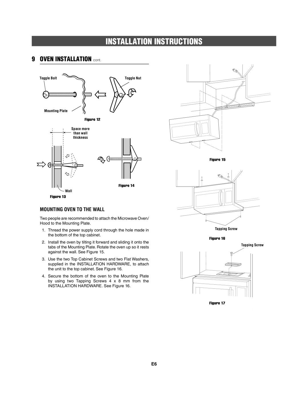 Frigidaire 316495062 installation instructions Oven Installation, Mounting Oven to the Wall 