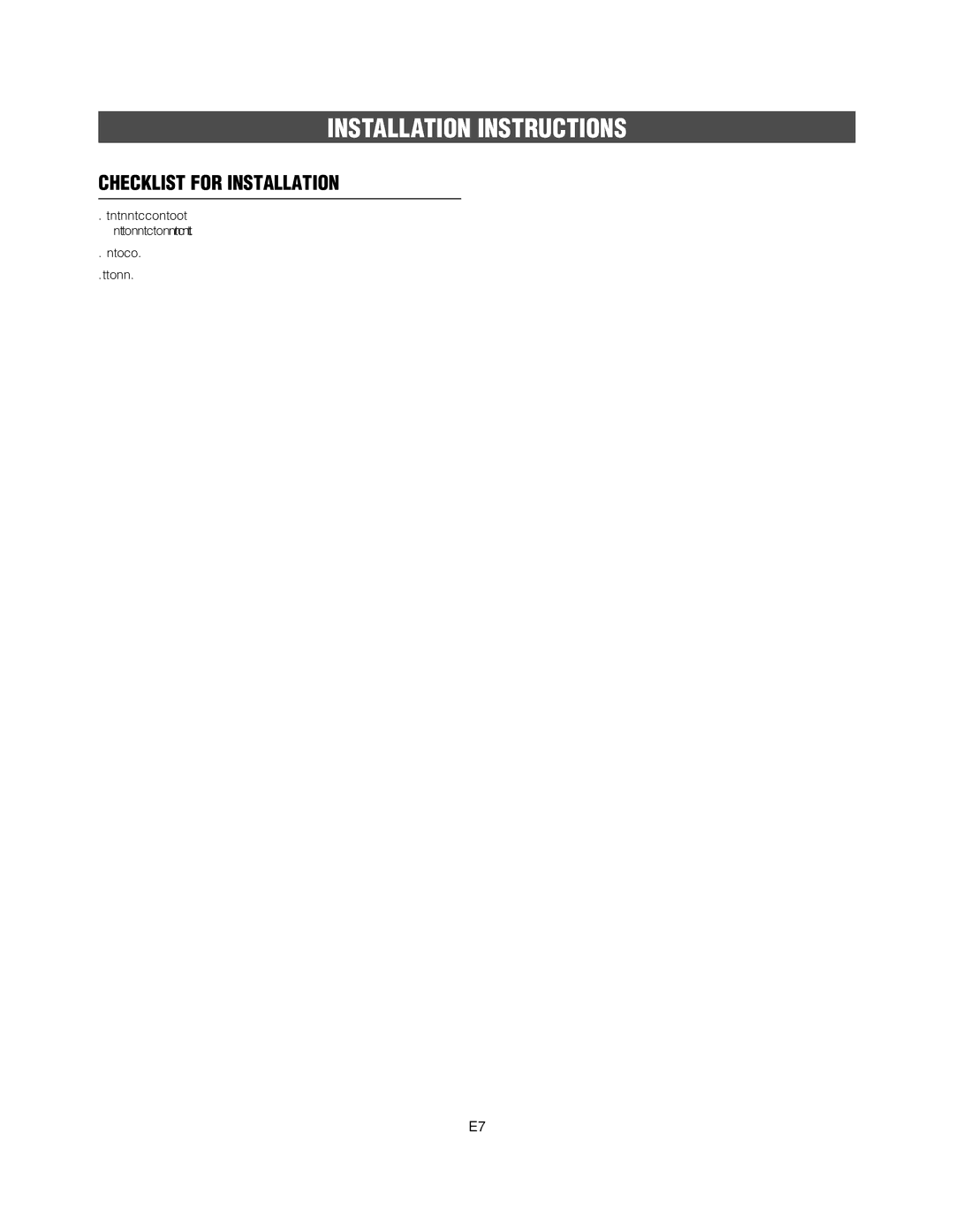 Frigidaire 316495062 installation instructions Checklist for Installation 