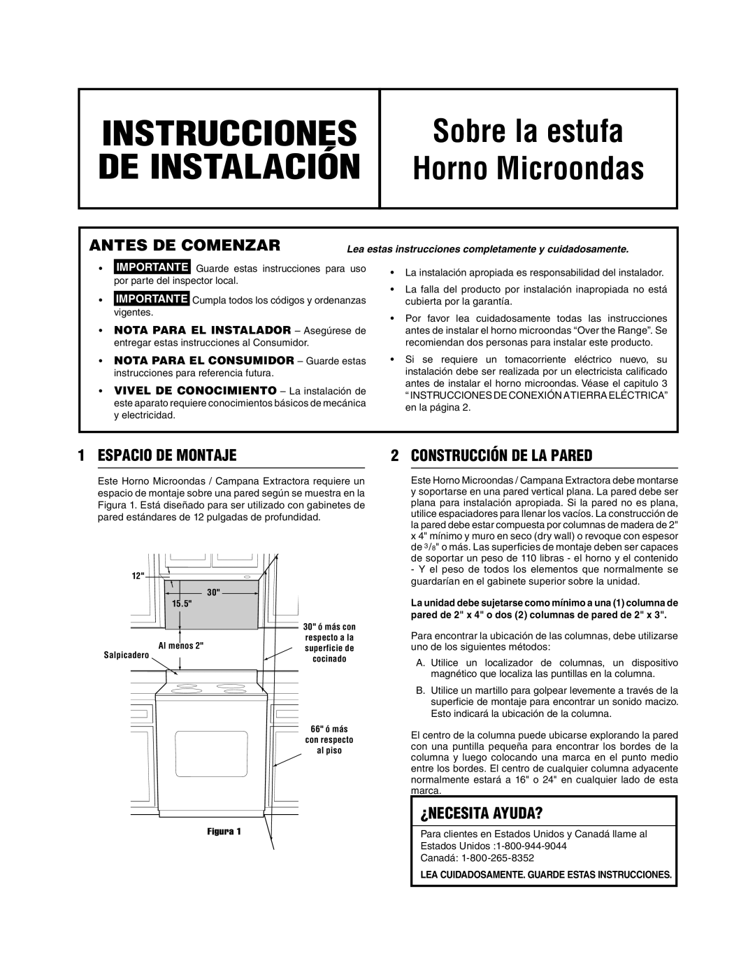 Frigidaire 316495062 Antes DE Comenzar, Espacio DE Montaje, Construcción DE LA Pared, ¿Necesita Ayuda? 