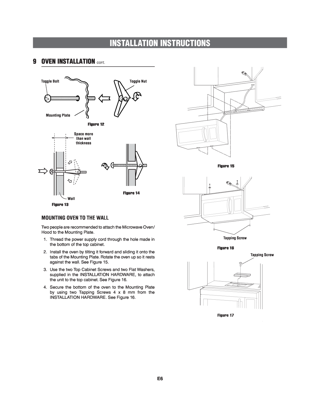 Frigidaire 316495062 installation instructions OVEN INSTALLATION cont, Mounting Oven To The Wall, Installation Instructions 