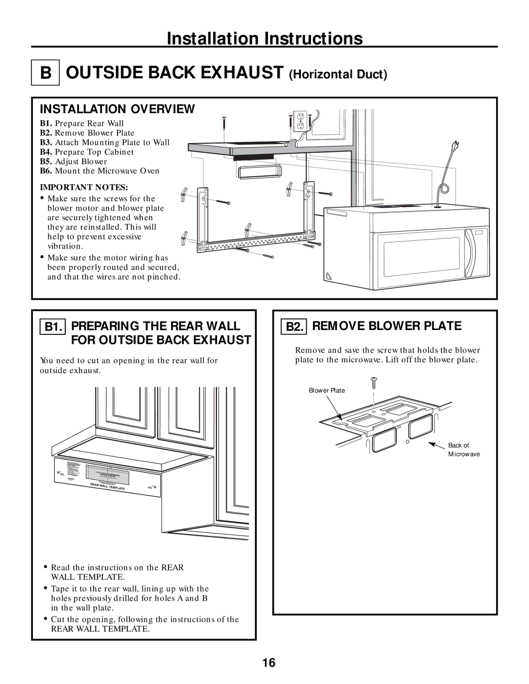 Frigidaire 316495063 warranty B2. Remove Blower Plate, B1. Preparing the Rear Wall for Outside Back Exhaust 