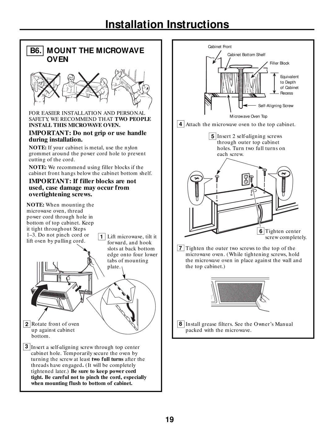 Frigidaire 316495063 warranty B6. Mount the Microwave Oven 