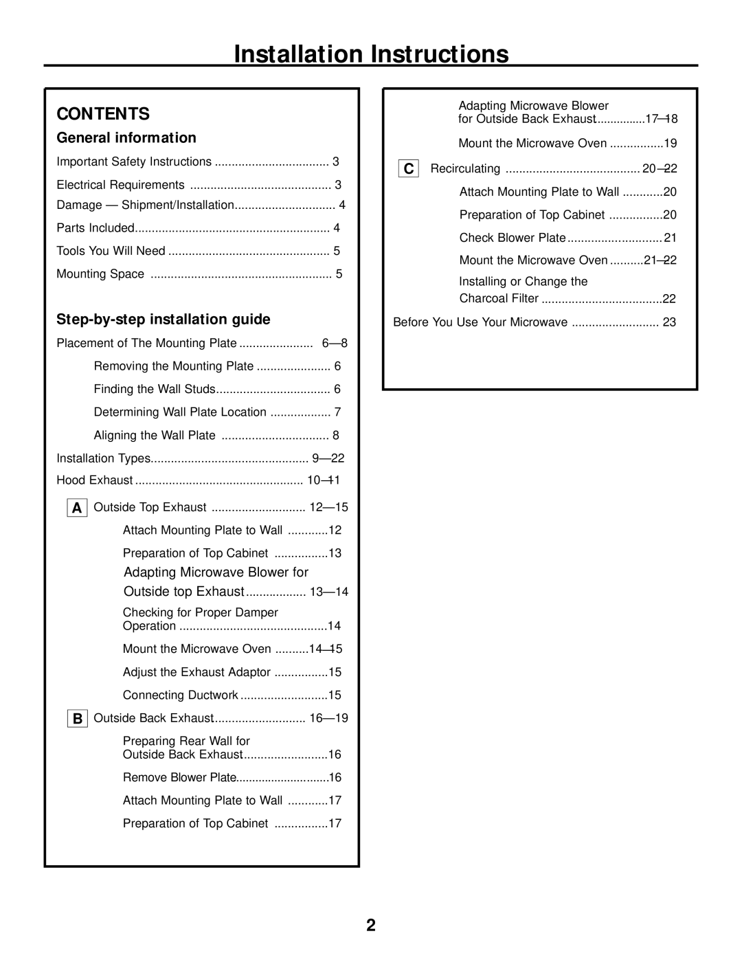 Frigidaire 316495063 warranty Installation Instructions, Contents 