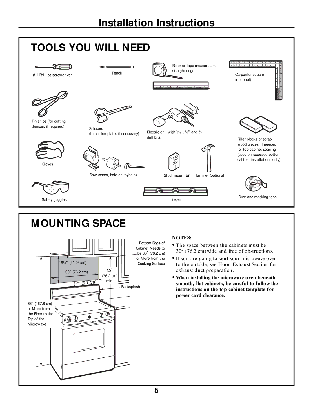 Frigidaire 316495063 warranty Tools YOU will Need, Mounting Space 