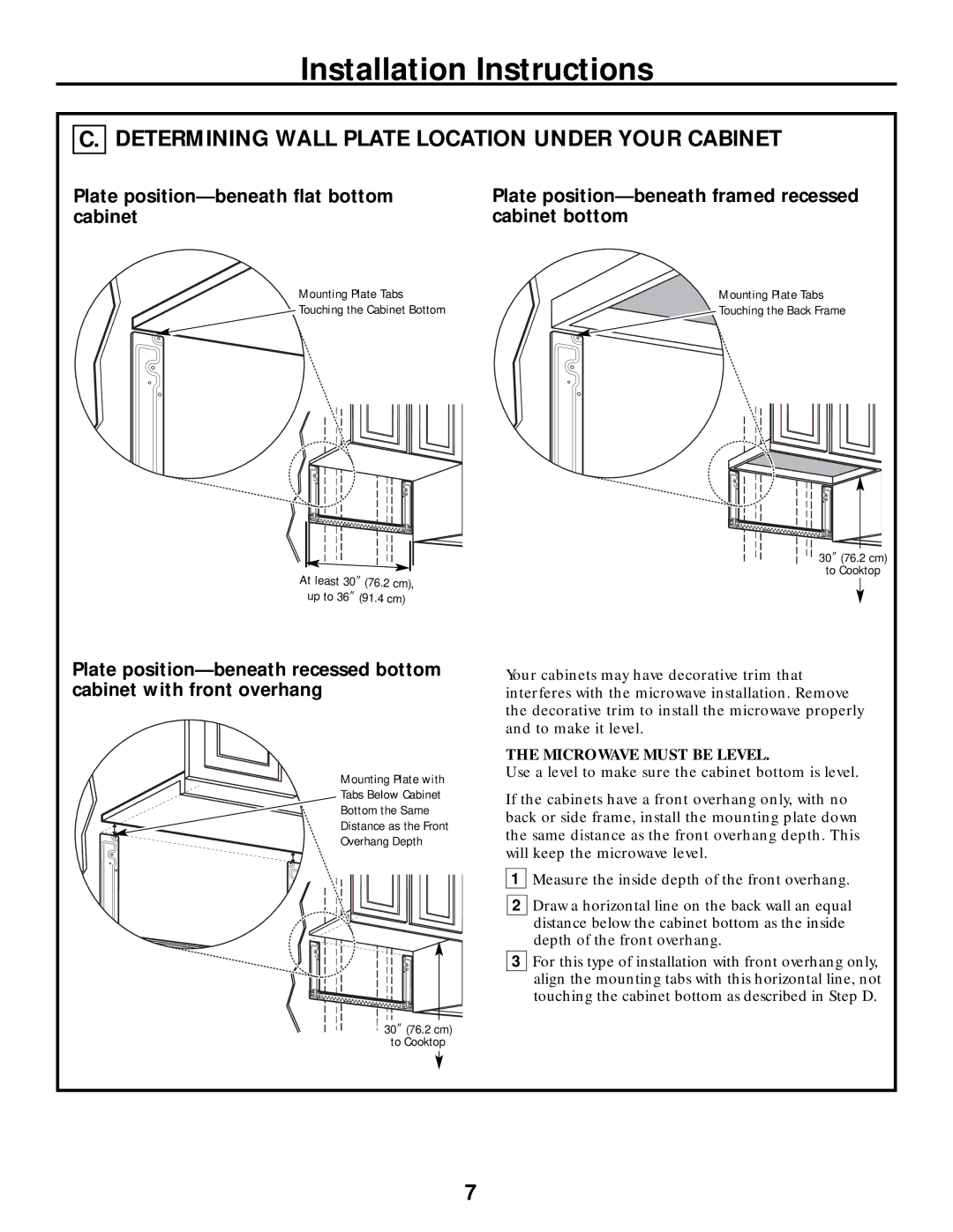 Frigidaire 316495063 warranty Determining Wall Plate Location Under Your Cabinet, Microwave Must be Level 