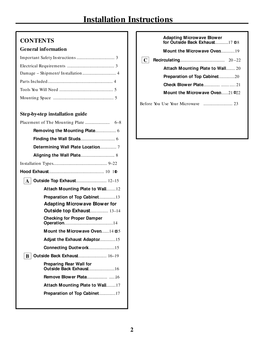 Frigidaire 316495064 warranty Installation Instructions, Contents 