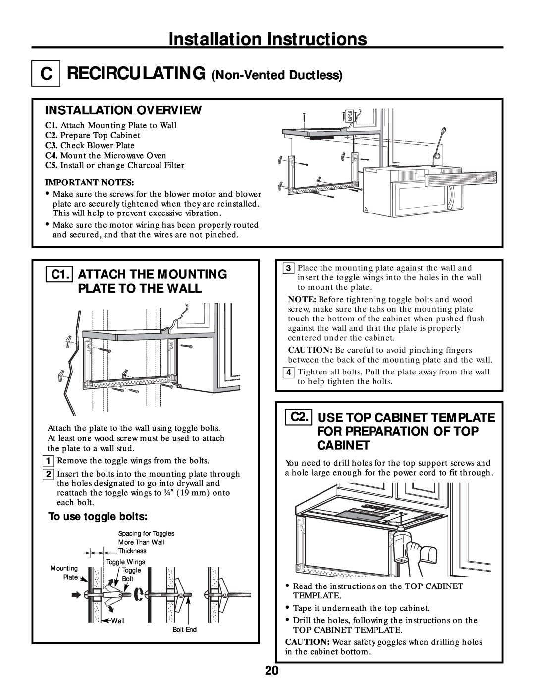Frigidaire 316495064 RECIRCULATING Non-VentedDuctless, C1. ATTACH THE MOUNTING PLATE TO THE WALL, Installation Overview 