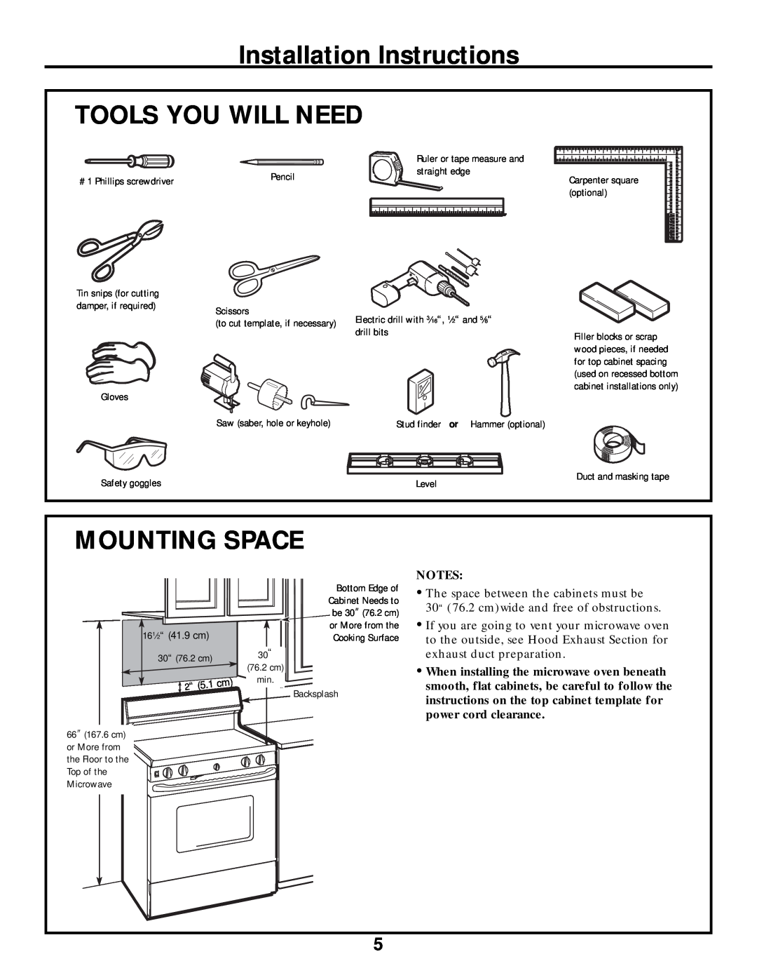 Frigidaire 316495064 warranty Installation Instructions TOOLS YOU WILL NEED, Mounting Space 