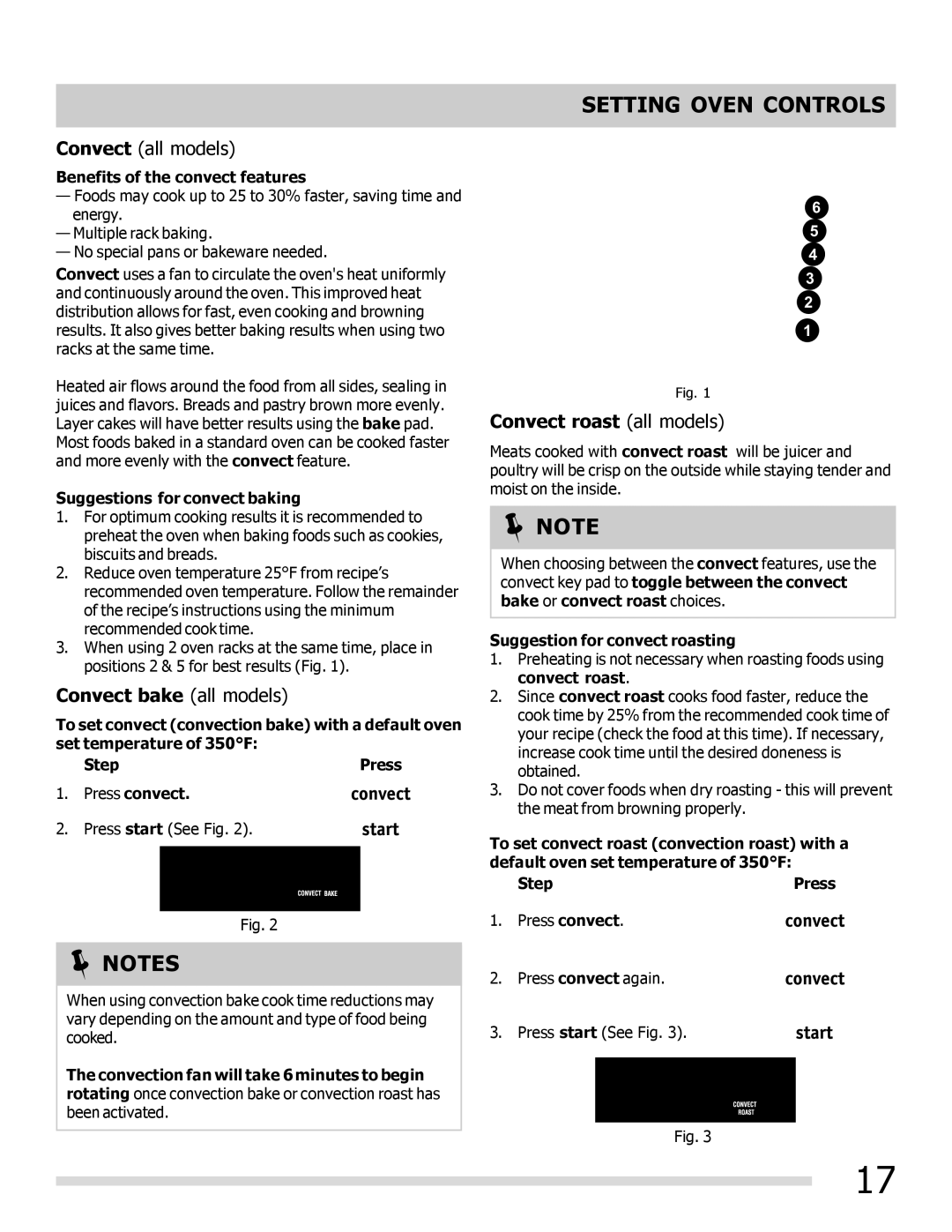 Frigidaire DGGF3042KF-PKG, 316901202 manual Convect bake all models, Convect roast all models 