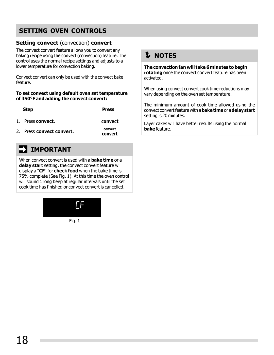 Frigidaire 316901202, DGGF3042KF-PKG manual Setting convect convection convert 