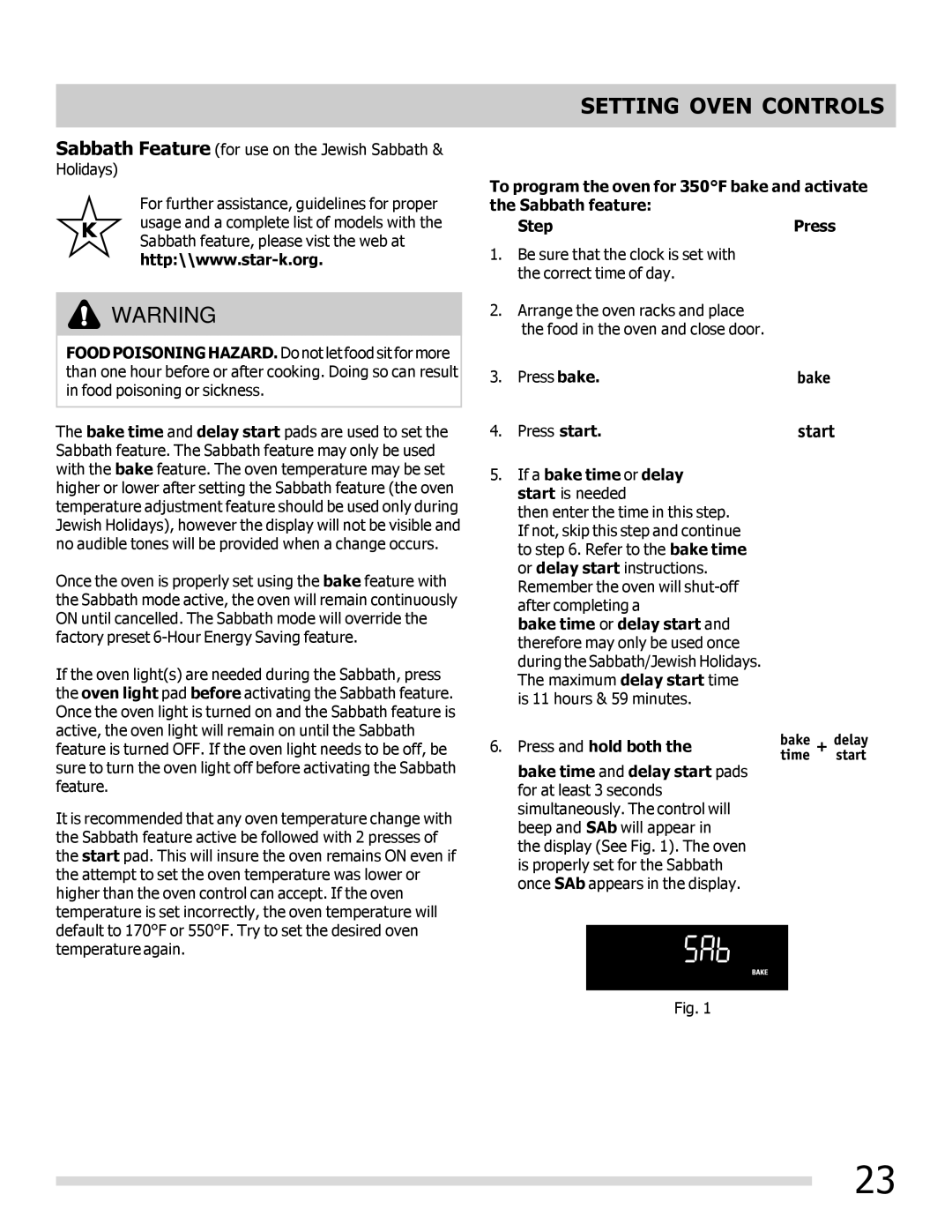 Frigidaire DGGF3042KF-PKG, 316901202 manual If a bake time or delay start is needed, Bake time and delay start pads 