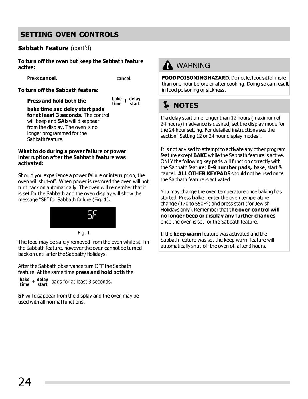 Frigidaire 316901202, DGGF3042KF-PKG manual Sabbath Feature cont’d 