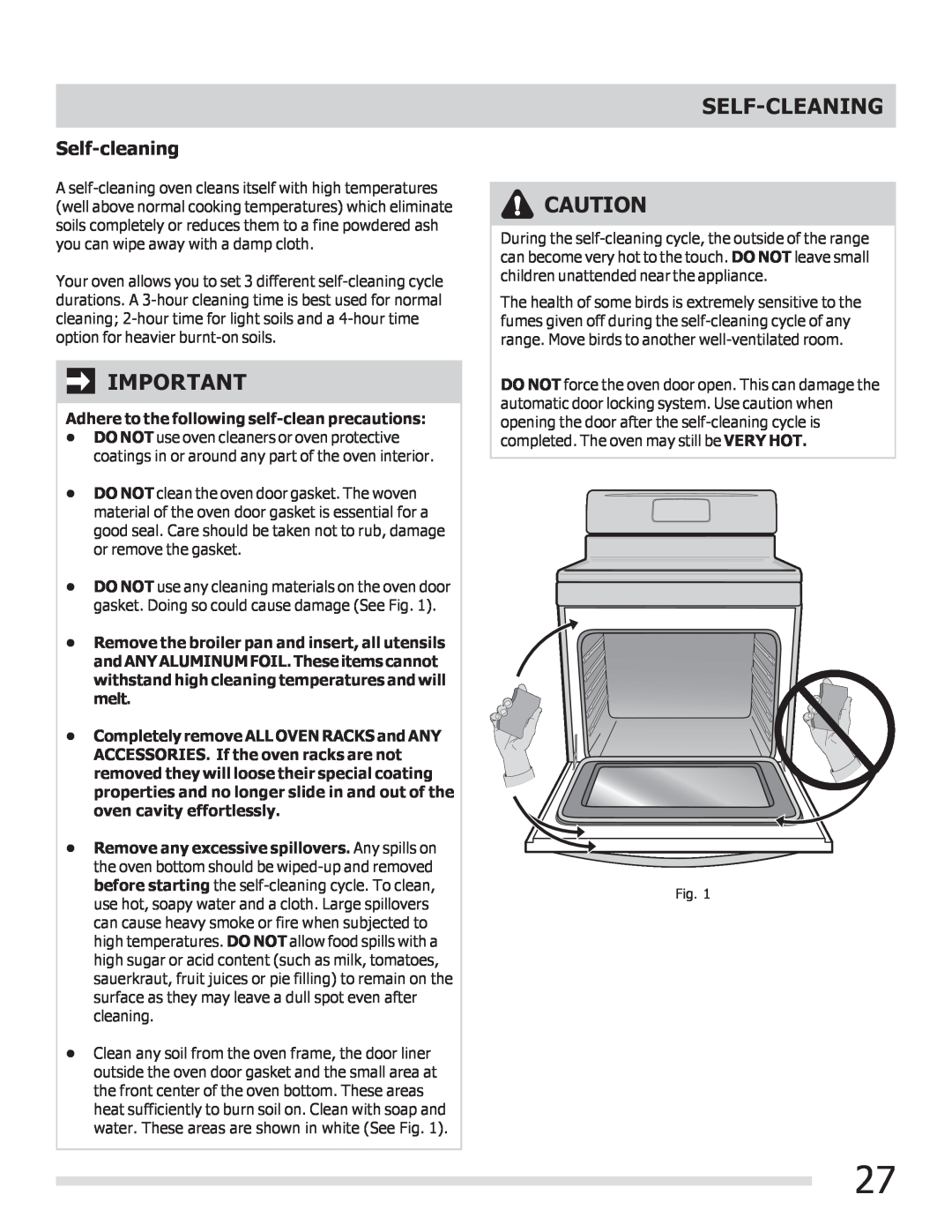 Frigidaire 316901202, DGGF3042KF-PKG manual Self-Cleaning, Self-cleaning 