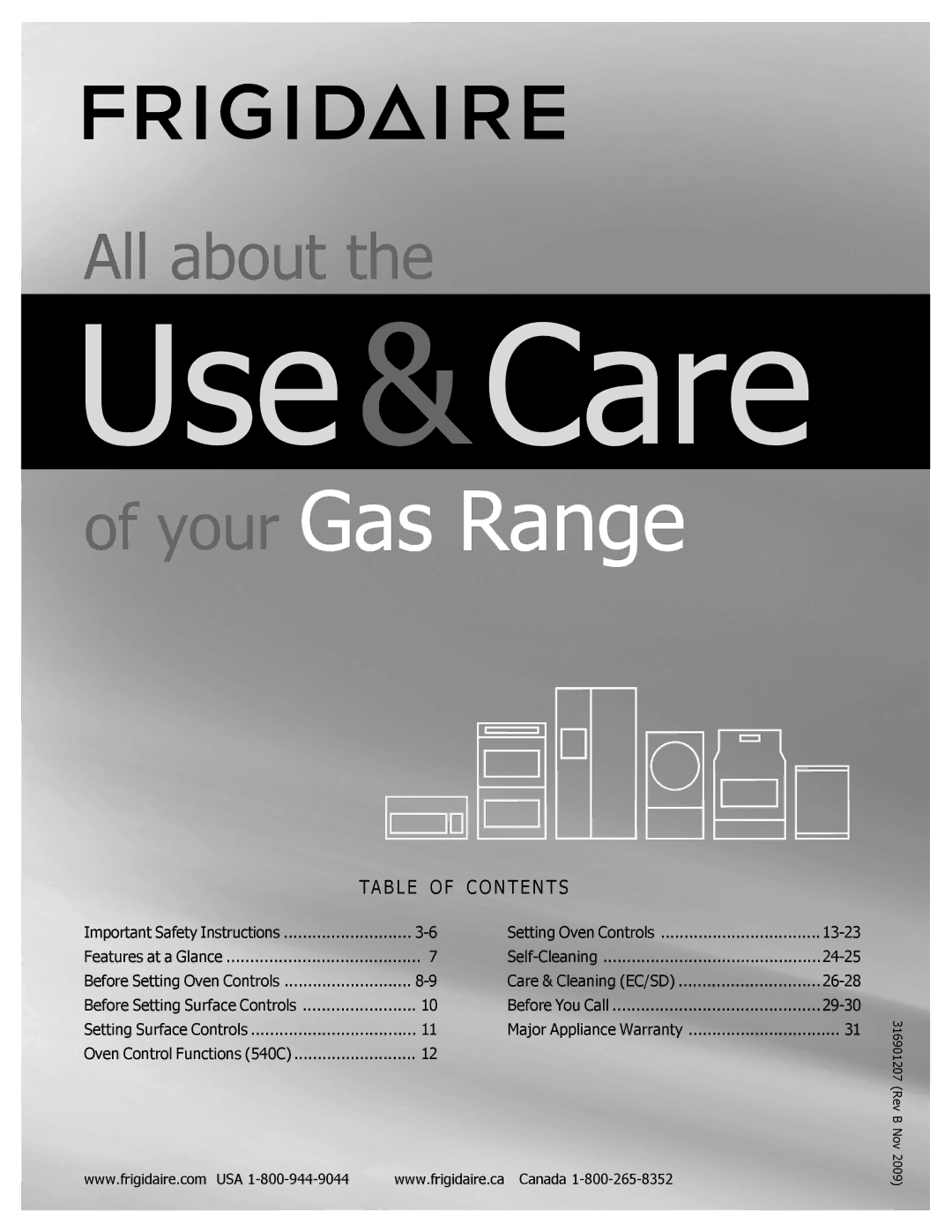 Frigidaire 316901207 important safety instructions Use&Care 