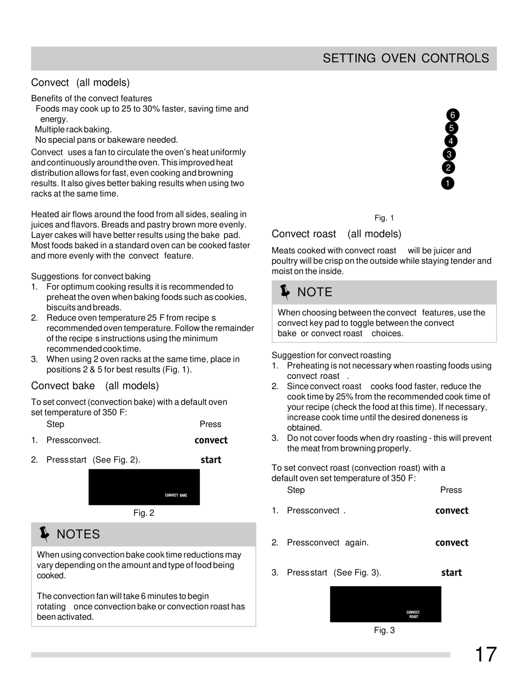 Frigidaire 316901207 important safety instructions Convect bake all models, Convect roast all models 