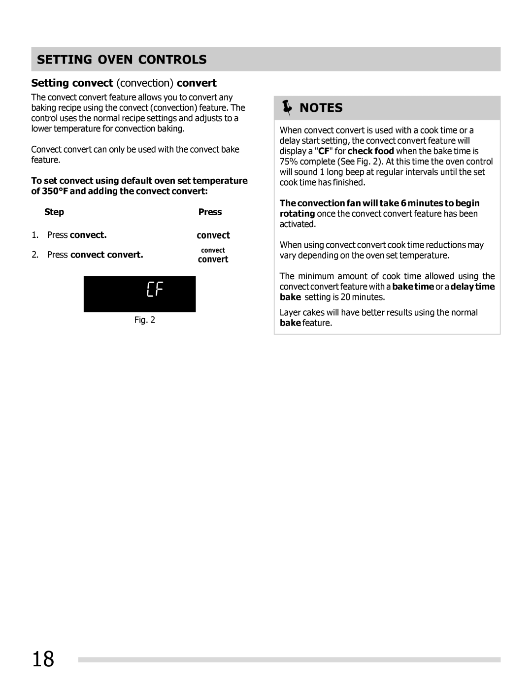 Frigidaire 316901207 important safety instructions Setting convect convection convert 