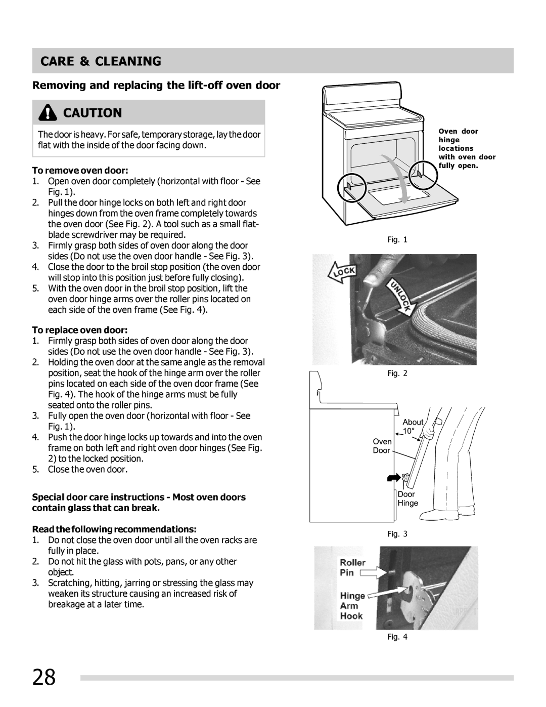 Frigidaire 316901207 Removing and replacing the lift-off oven door, To remove oven door, To replace oven door 