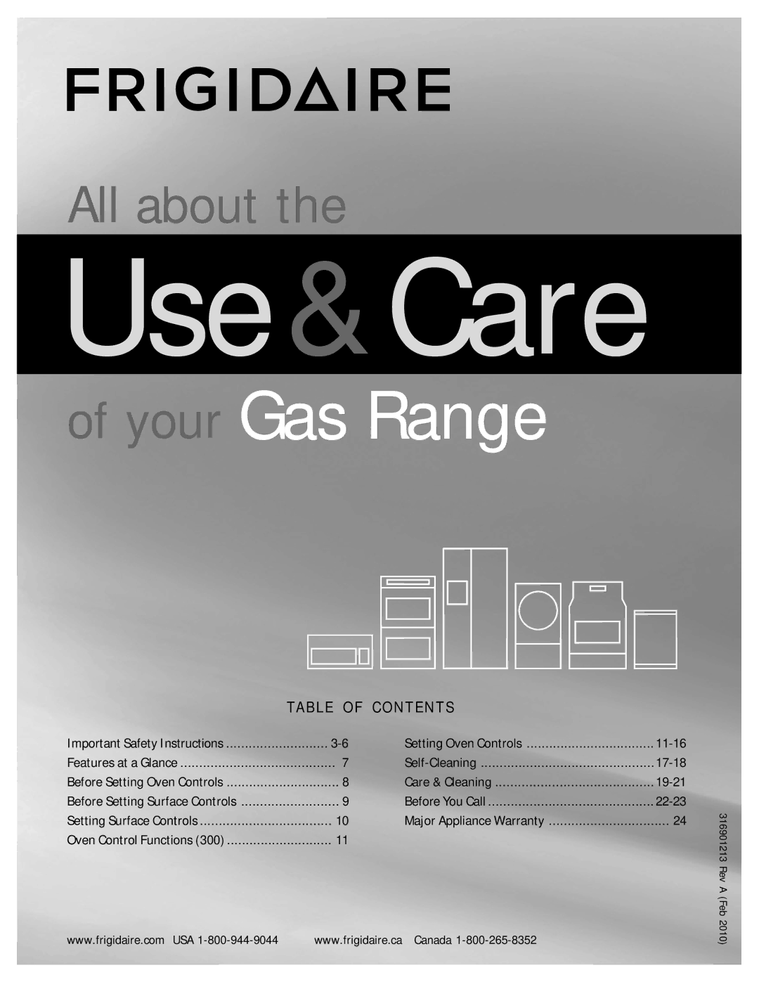 Frigidaire FFGF3027LB, 316901213, FFGF3023LM, FFGF3023LW, FFGF3021LW, FFGF3023LQ important safety instructions Use&Care 