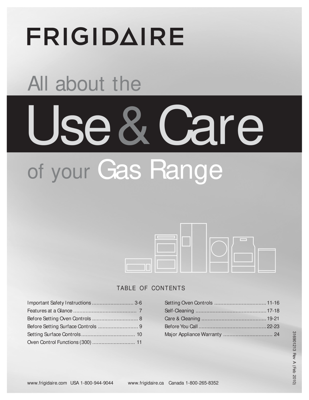 Frigidaire FFGF3027LB, 316901213, FFGF3023LM important safety instructions Use&Care, of your Gas Range, All about the 