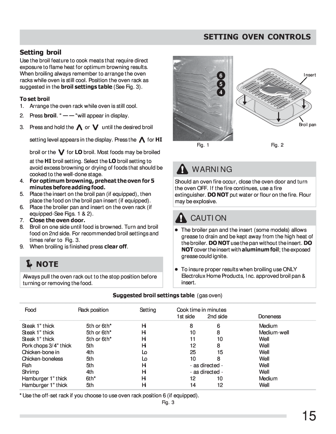 Frigidaire FFGF3023LQ, 316901213 Setting broil, To set broil, Close the oven door, Suggested broil settings table gas oven 