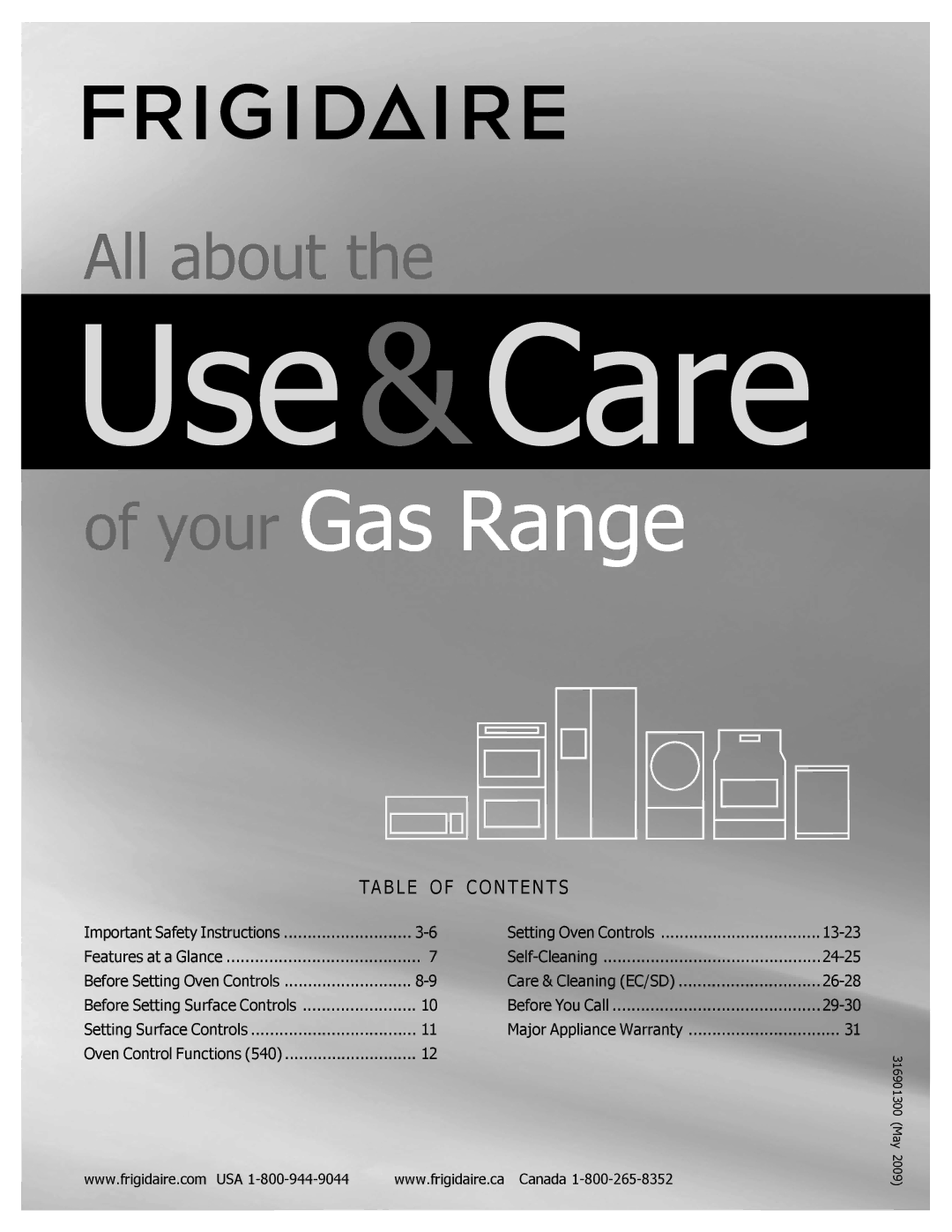 Frigidaire CGGF3054KF, 316901300 important safety instructions Use&Care 