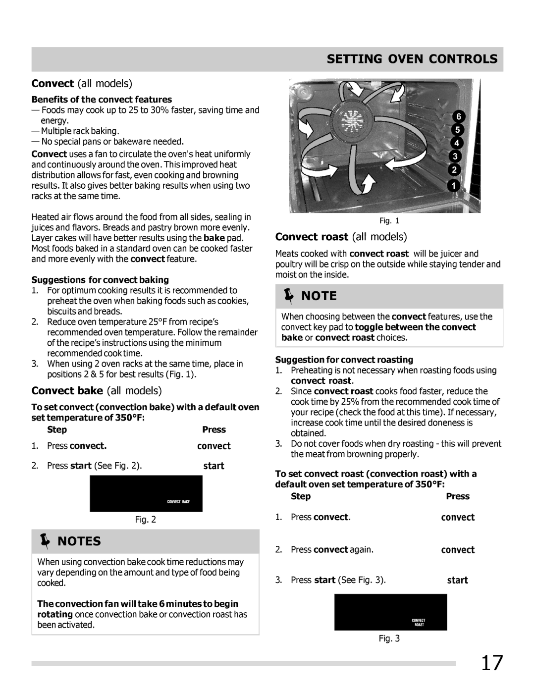 Frigidaire CGGF3054KF, 316901300 important safety instructions Convect bake all models, Convect roast all models 