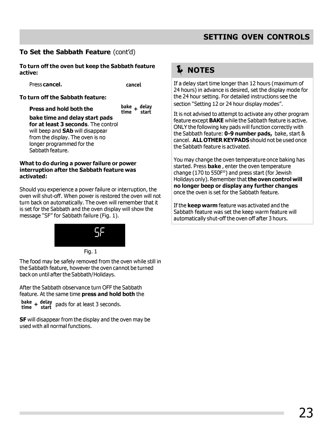 Frigidaire CGGF3054KF, 316901300 important safety instructions To Set the Sabbath Feature cont’d 