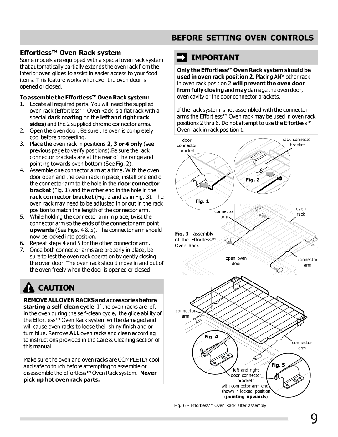 Frigidaire CGGF3054KF To assemble the Effortless Oven Rack system, Special dark coating on the left and right rack 