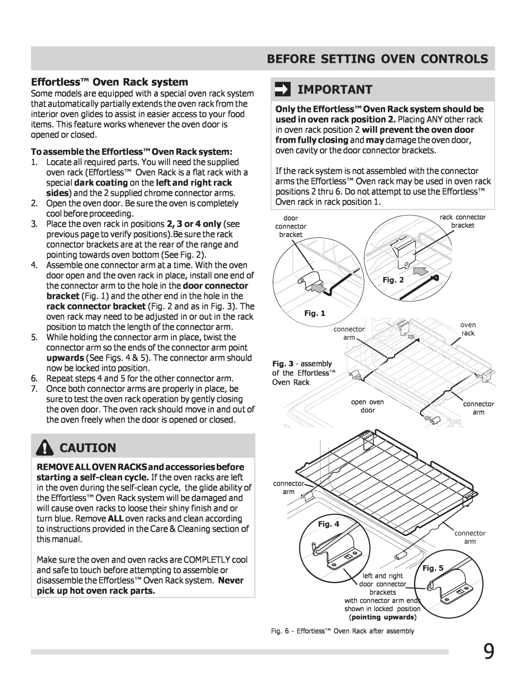 Frigidaire CGGF3054KF, 316901300 important safety instructions Effortless Oven Rack system, Before Setting Oven Controls 