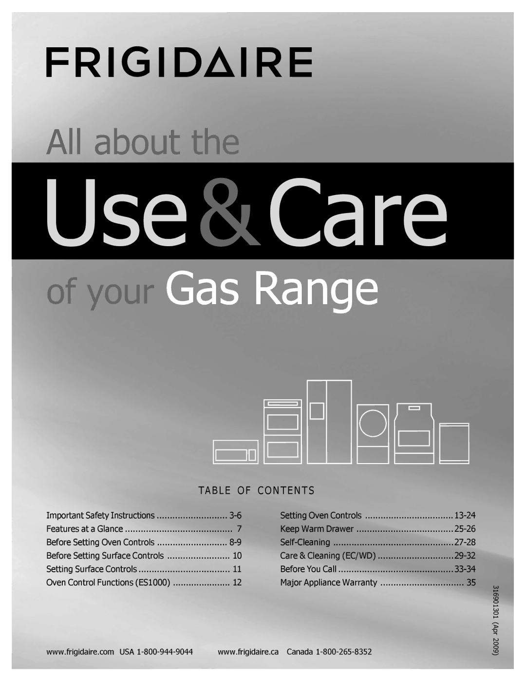 Frigidaire 316901301 manual Use&Care 